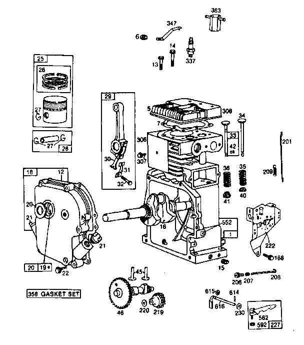 Crankcase Diagram and Parts List for 190400-190499 2925 - 2925 Briggs and Stratton Engine